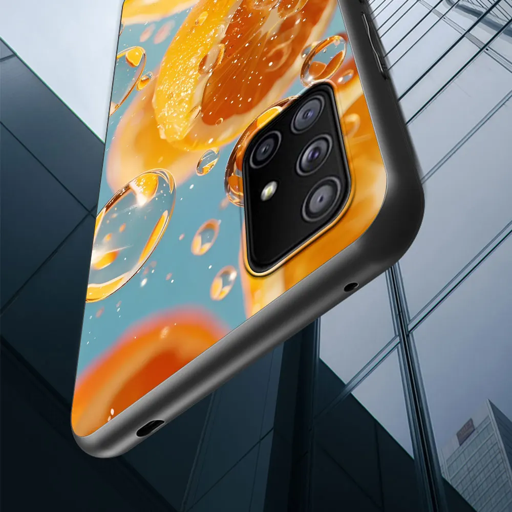 Capa de melancia de fruta laranja capa de telefone TPU preta macia para Samsung Galaxy S23 S10e S10 S21 FE S22 S9 S24 Ultra S20 Plus