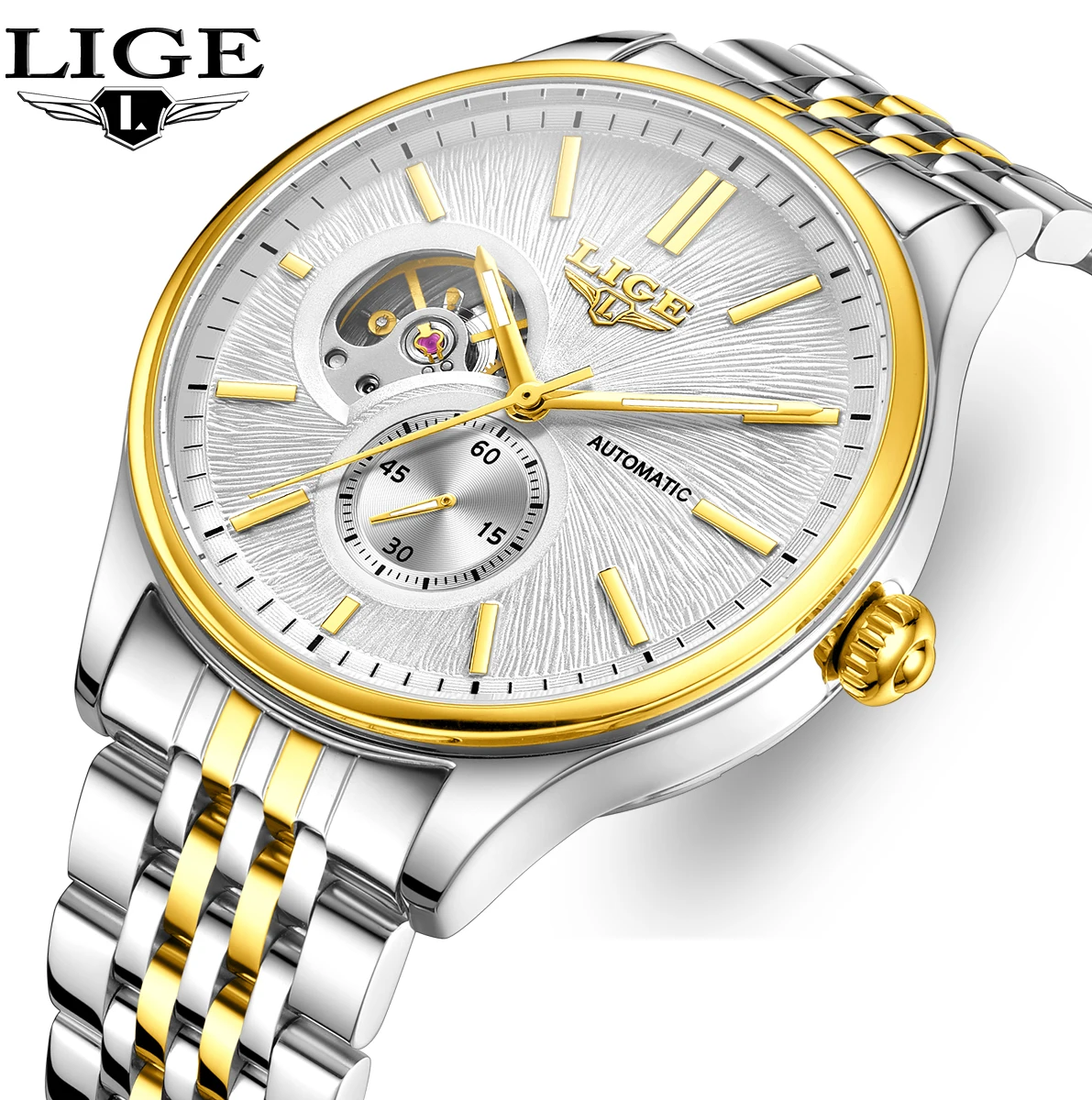 

LIGE brand luxury watches mens Mechanical Watch Fashion Business Waterproof Luminous Stainless Steel Mens Wristwatch Men's Gift