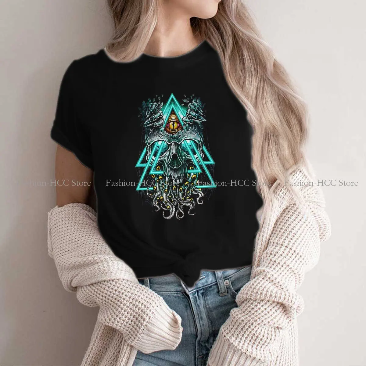 Cthulhu Illuminati Evil Monster  (Winya No. 186) Newest Polyester TShirts Evil Eyes Female Style Streetwear T Shirt Round Neck