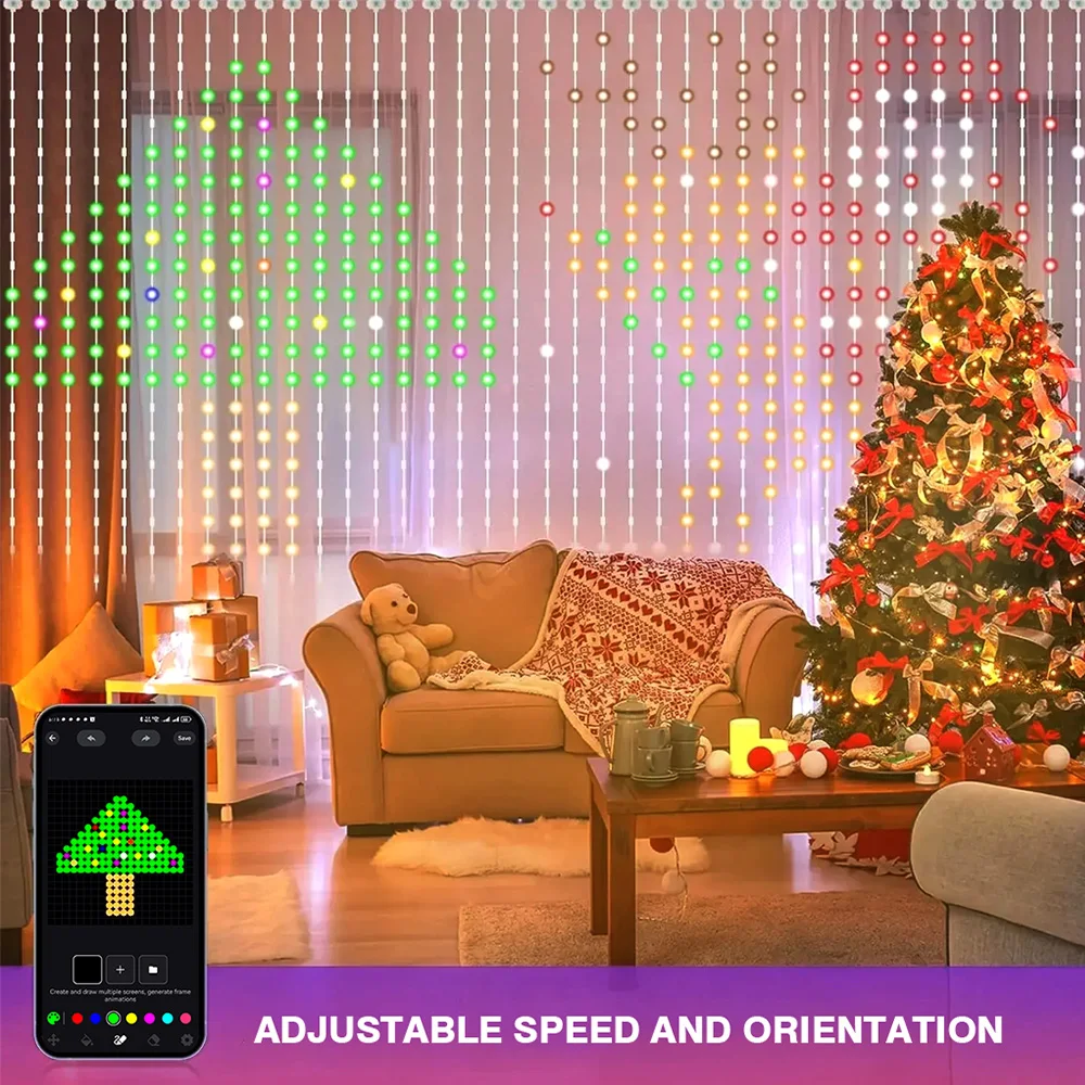 400 LED 스마트 커튼 조명 RGB 페어리 라이트 스트링 블루투스 앱 제어 DIY 음악 변경 휴일 방 창문 장식