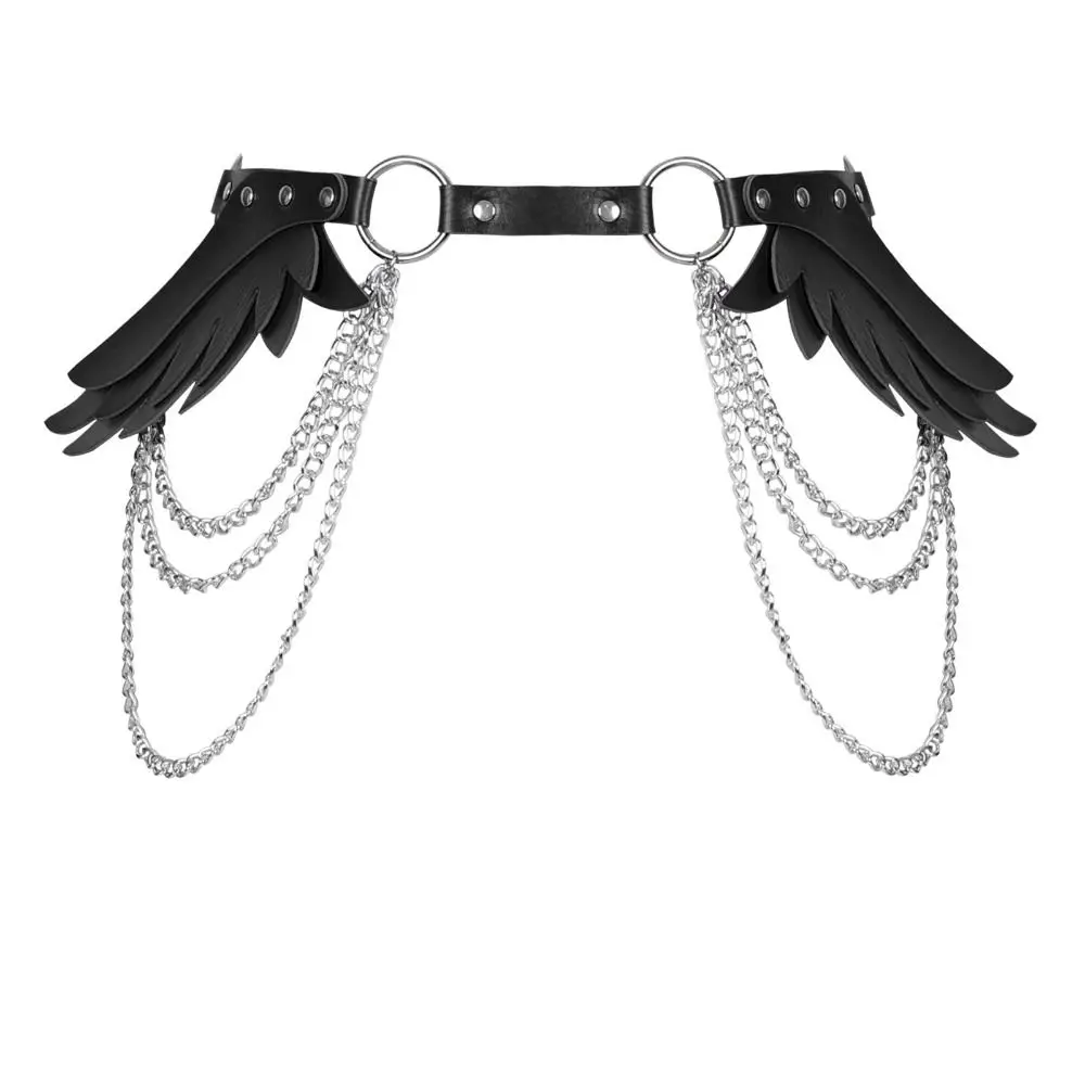 Vintage PU Leather Wing Rivet Belt Spicy Girl Metal Chain Y2K Belt Black Retro Punk Waistband Performance Clothing