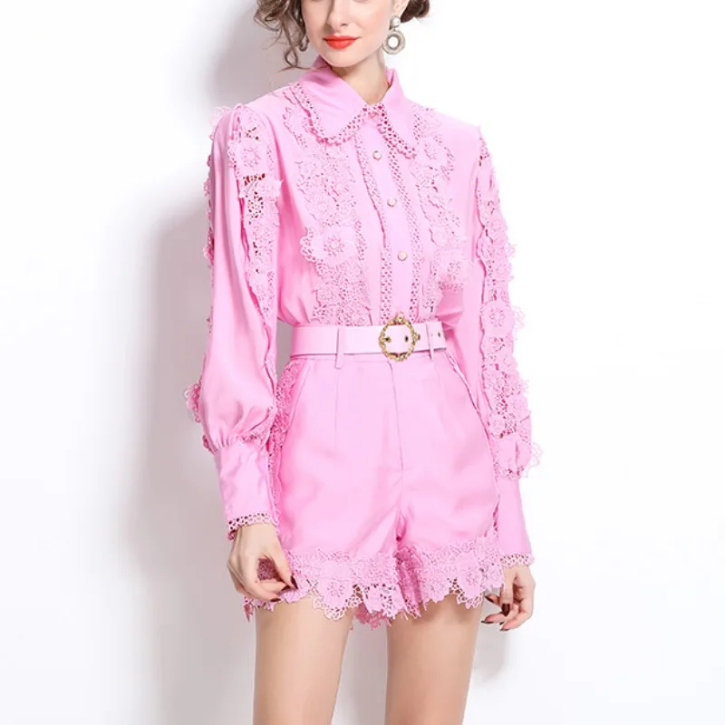 Conjunto de Dos Piezas de Moda para Mujer, Csa con Bordado de Encaje E y Flores 3D Solubles en Agua, Plones Cor...