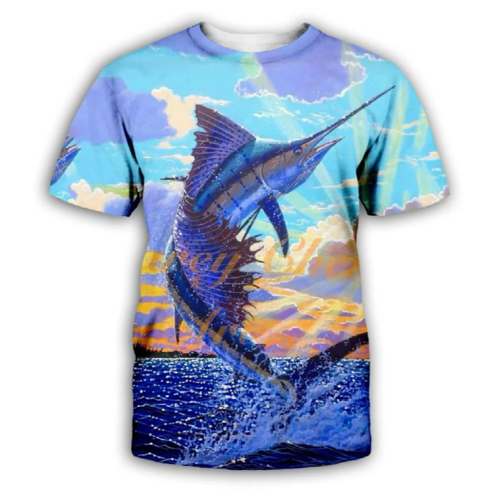 Summer Fishing 3D Print T-Shirts Men Women Hip Hop Short Sleeve T Shirt Oversized Outdoor Tees Harajuku Y2k Tops Kids Clothing