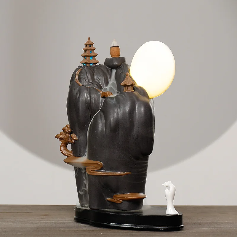 With 10Pcs Incense Cones, The Moon Led Backflow Holder Censer