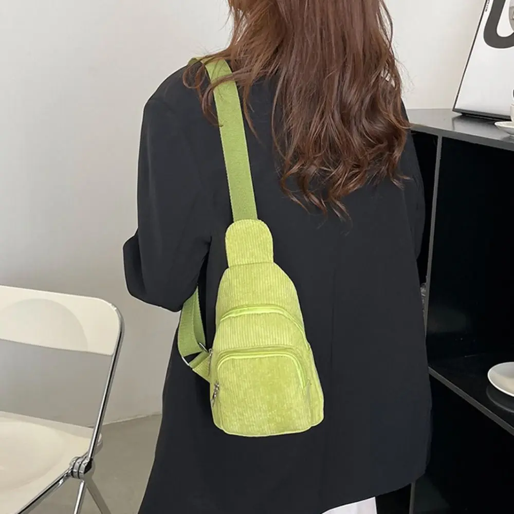 Sweet Solid Color Corduroy Chest Bag Schoolbag Chest Pack Corduroy Crossbody Bag Shoulder Bag Messenger Pack Waist Bag Boys