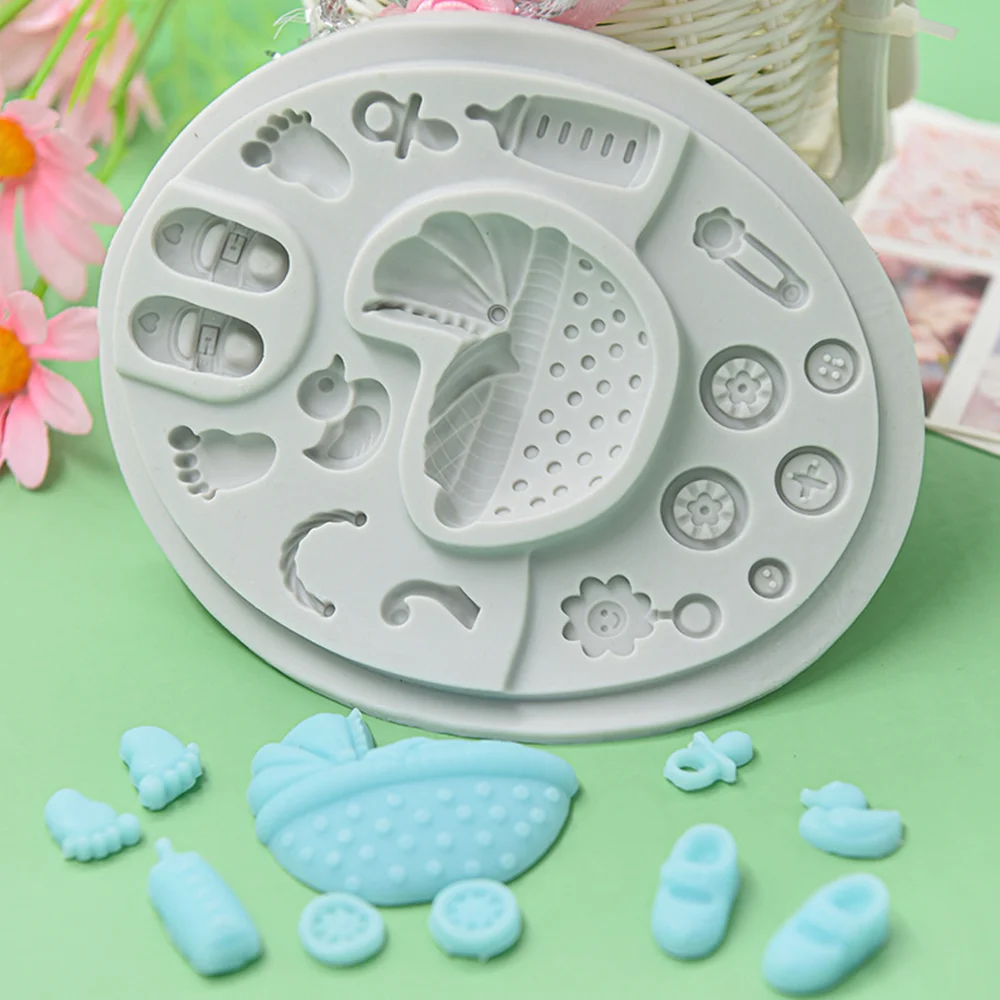 Silicone Mold Cute Baby Car Shoe Button Resin Supplies For DIY Cupcake Baking Moulds Fondant Cake Lace Decorating Tools