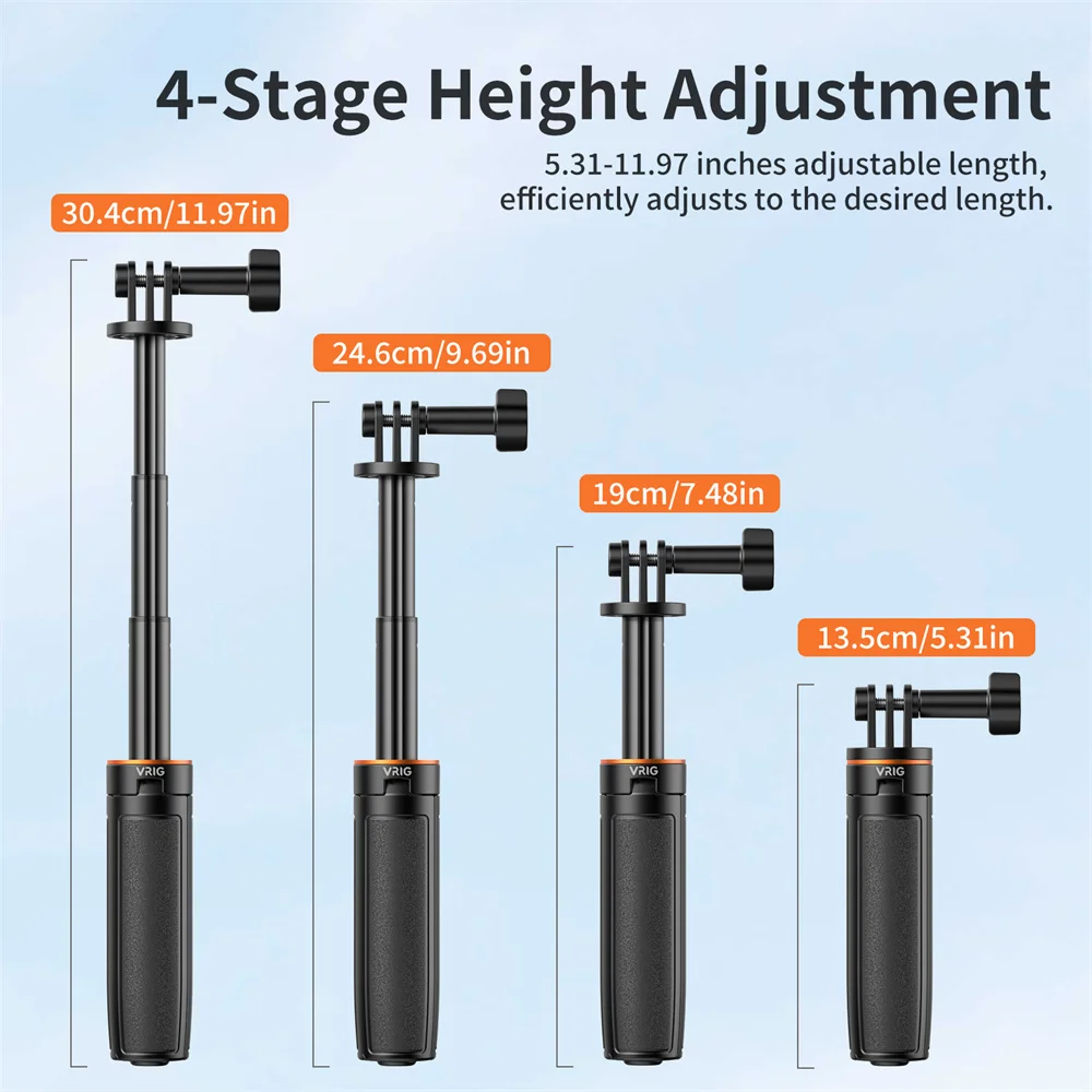 VRIG TP-35 Mini Extended Selfie Stick Tripod for DJI Osmo Action 6 5 4 Insta360 Ace Pro 2 GoPro Portable Handheld Pole Monopod