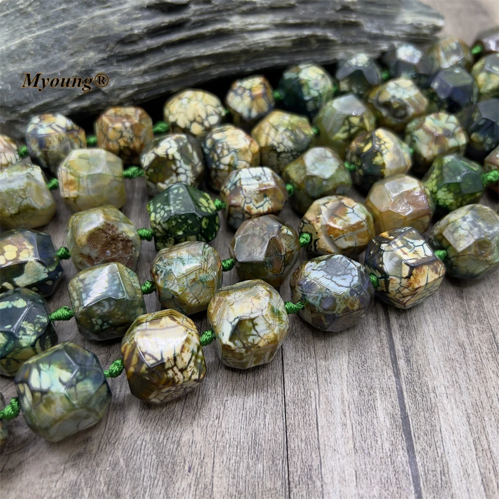 Large Faceted Green Dragon Veins Agates Cutting Nugget Stone Beads For DIY Jewelry Making MY230405