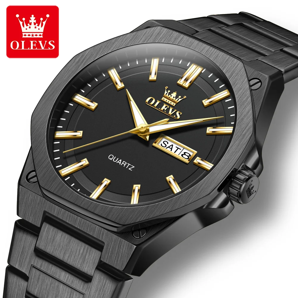 OLEVS Mens Watches Quartz Watches Waterproof Luminous Week Date Stainless Steel Luxury Gold Watches For Men Reloj 3733
