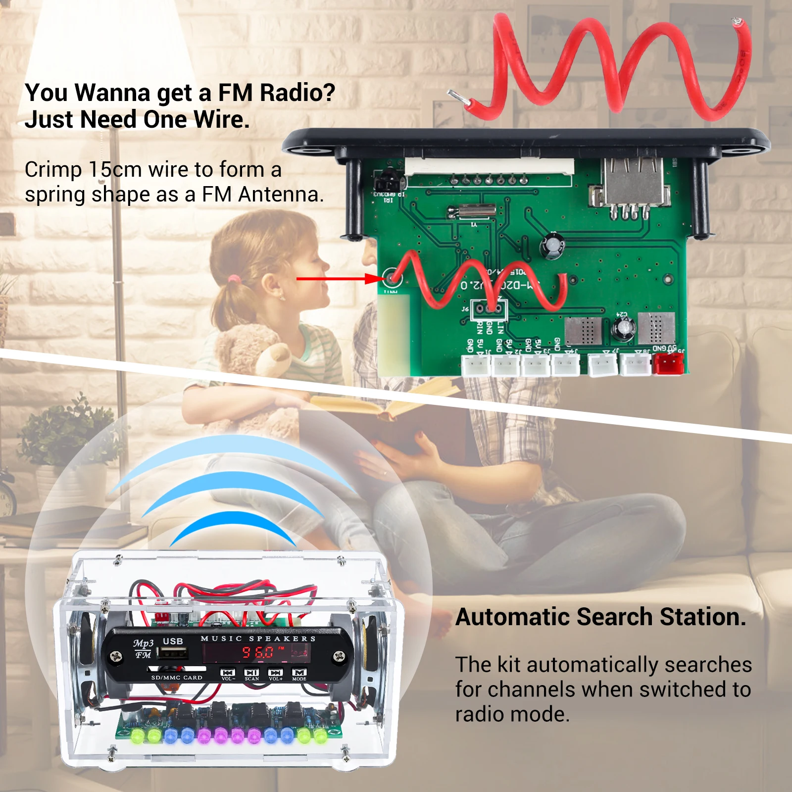 DIY Electronit FM Radio Kit Bluetooth-Compatible Amplifier Stereo Speaker 3W*2 Spectrum Indicate Music Player Soldering Practice