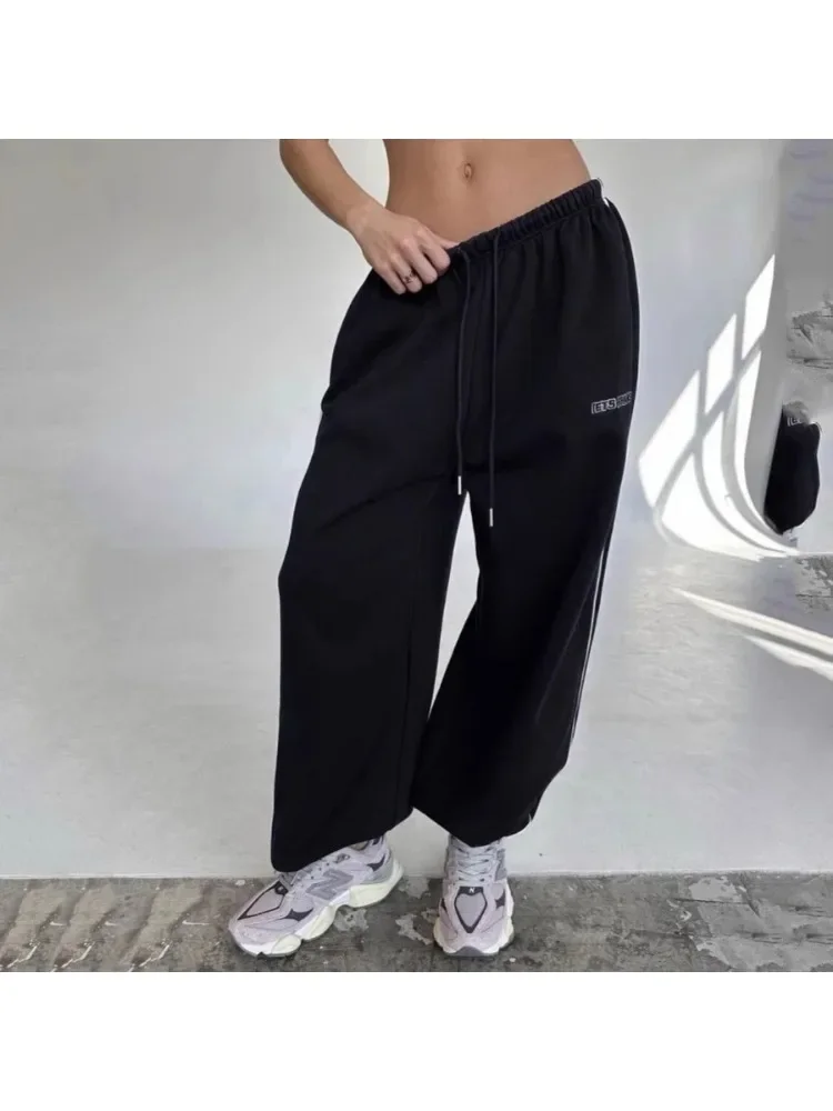 Y2K Amerikaanse zwarte retro hiphop oversized damesmode casual joggingbroek losse joggingbroek hoge taille wijde pijpen streetwear - afbeelding 2