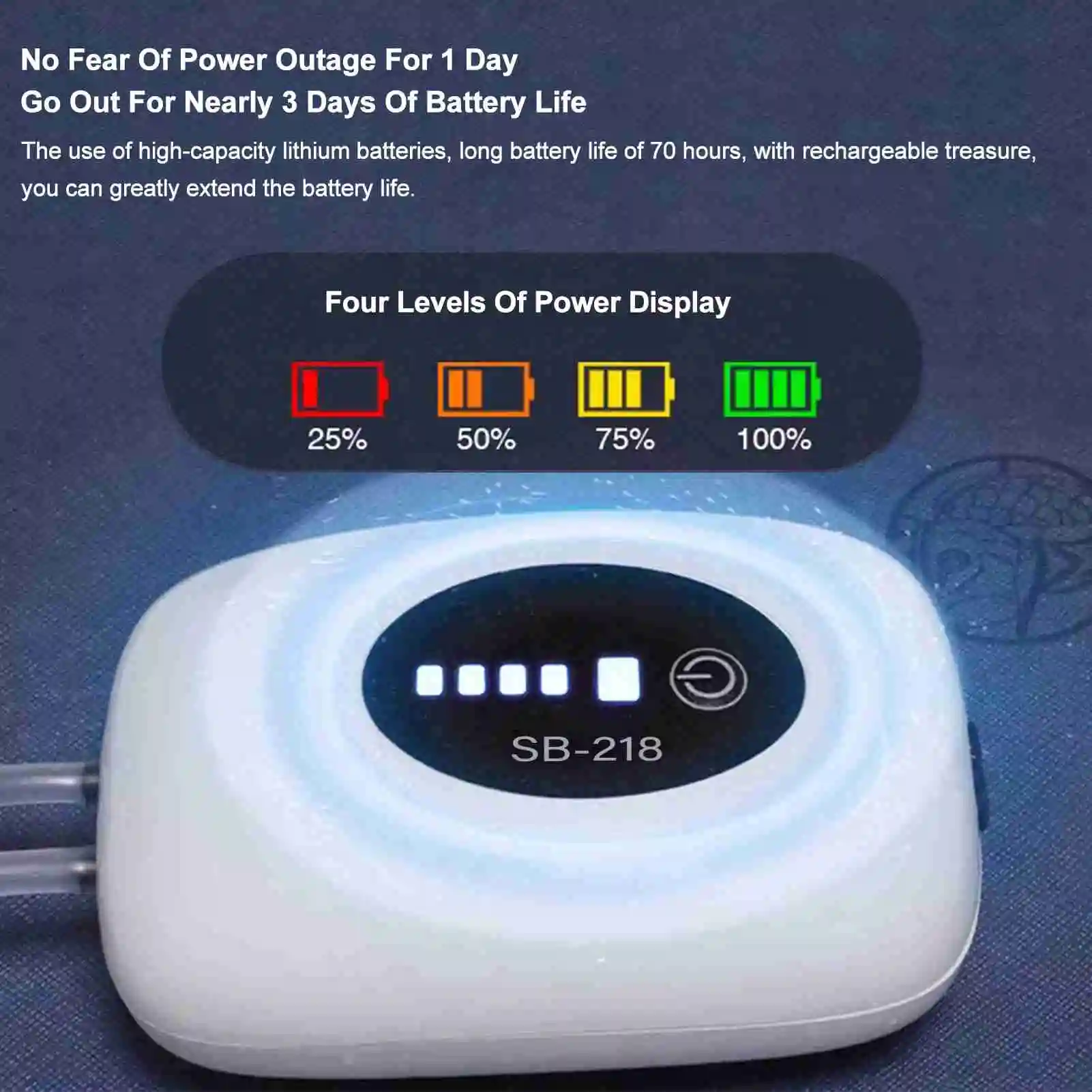 مضخة هواء لحوض السمك USB قابلة لإعادة الشحن، مضخة أكسجين لخزان الأسماك، سعة عالية 4800 مللي أمبير في الساعة