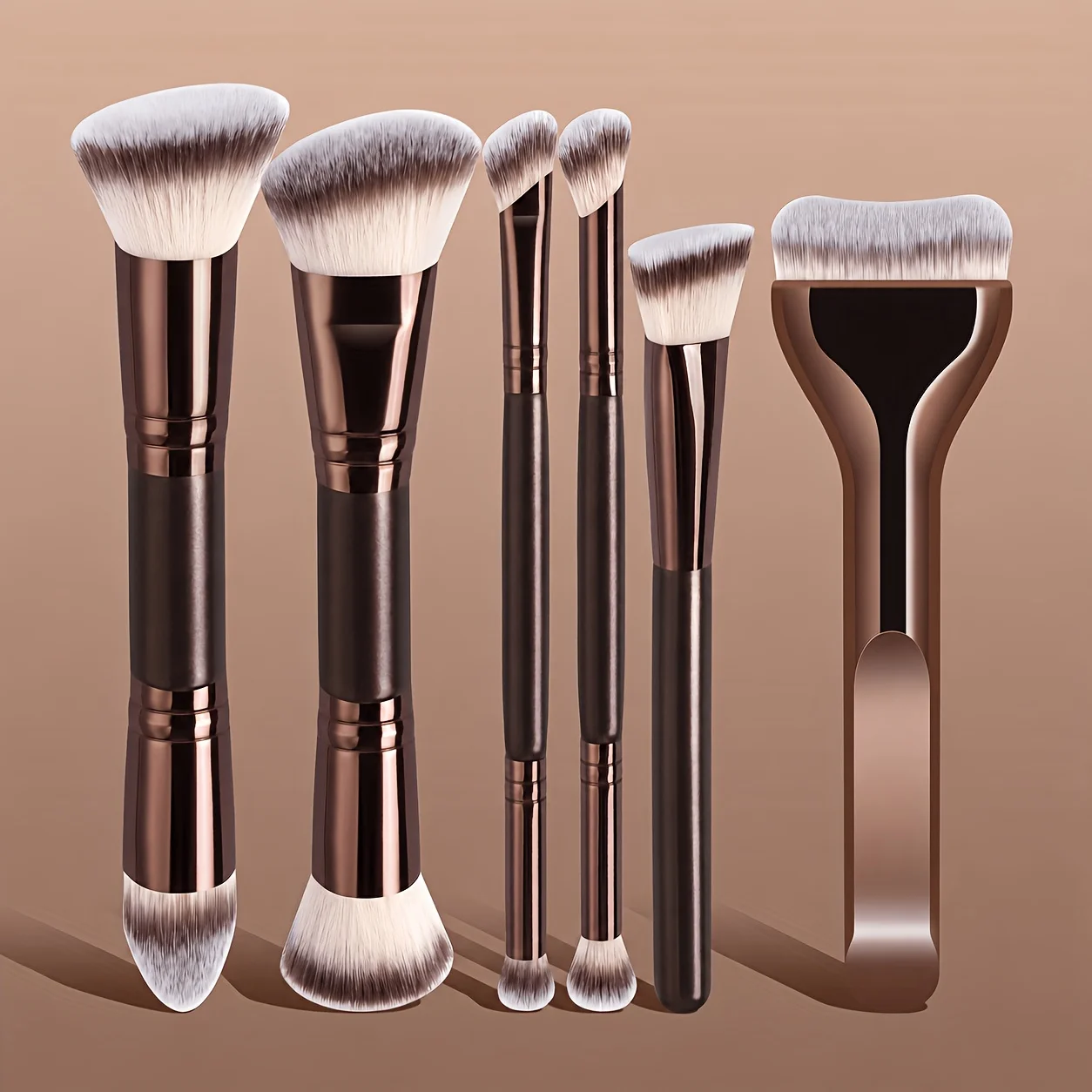 6pcs Professional And Beginner Makeup Brush Set with Kabuki Brush - Soft Nylon Bristles, Foundation/Concealer/Blush Brushes Suit