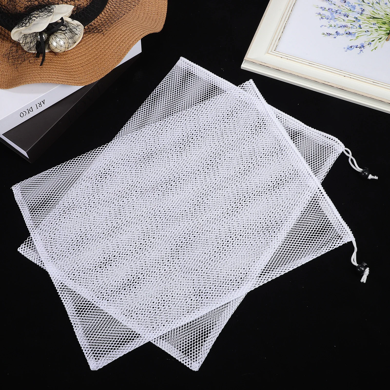

10Pcs Drawstring Polyester Mesh Bags Vegetable Fruit Storage Pouches Multipurpose Net Bags Reusable Washable Organizer