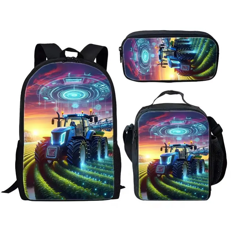 Cartoon Novelty Cool Farming Simulator tractor 3D Print 3pcs/Set pupil School Bags Laptop Daypack Backpack Lunch bag Pencil Case