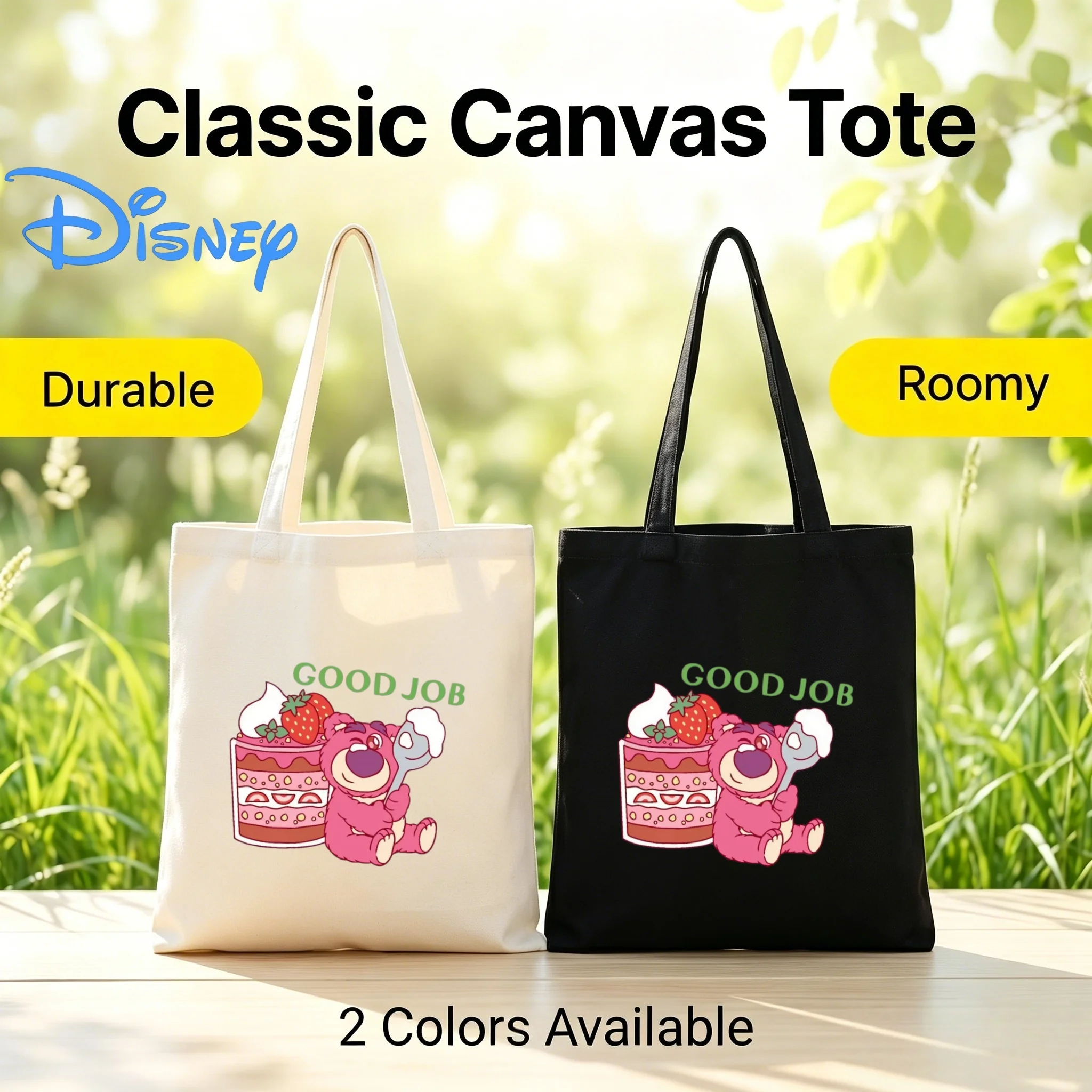

1PC Disney Toy Story Lotso Bear "Good Job" Print Double-Sided Canvas Shoulder Bag Eco Handbag