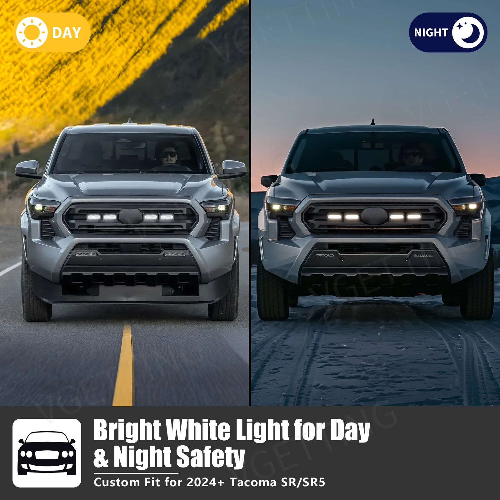 ل 2024 2025 تويوتا تاكوما SR SR5 سيارة الجبهة مصبغة أضواء الجبهة مصبغة LED مصباح تحذير النهار تشغيل ضوء الأبيض العنبر 12 فولت #6