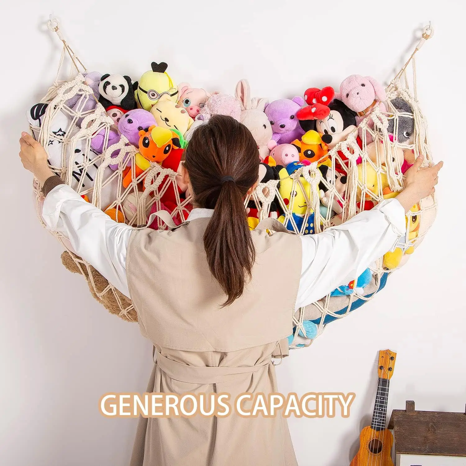 Macrame Stuffed Animal Storage Net for Wall Hanging Plush Toy Organizer with Tassels view 3