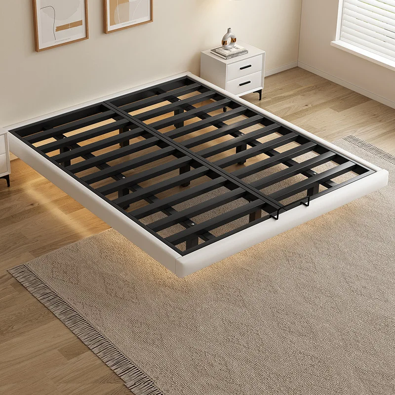 Marco de Cama de dormitorio tamaño King, marco de Cama negro de lujo moderno Queen, Cama de salón de Metal elástica, muebles que ahorran espacio de Pula