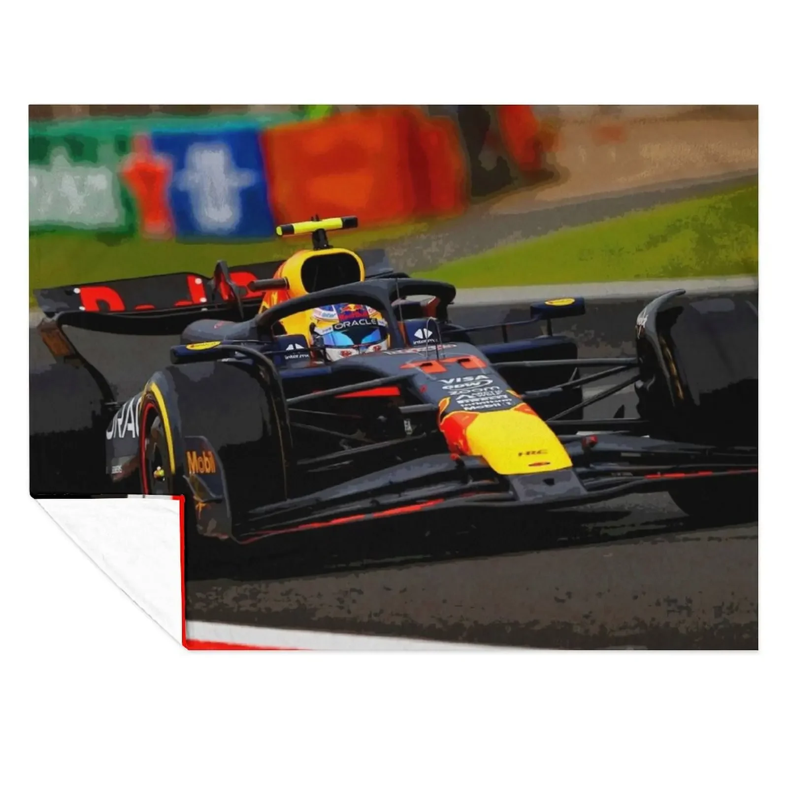 

Sergio Checo Perez racing his 2024 F1 racecar abstract Throw Blanket Picnic Thins Furrys Blankets