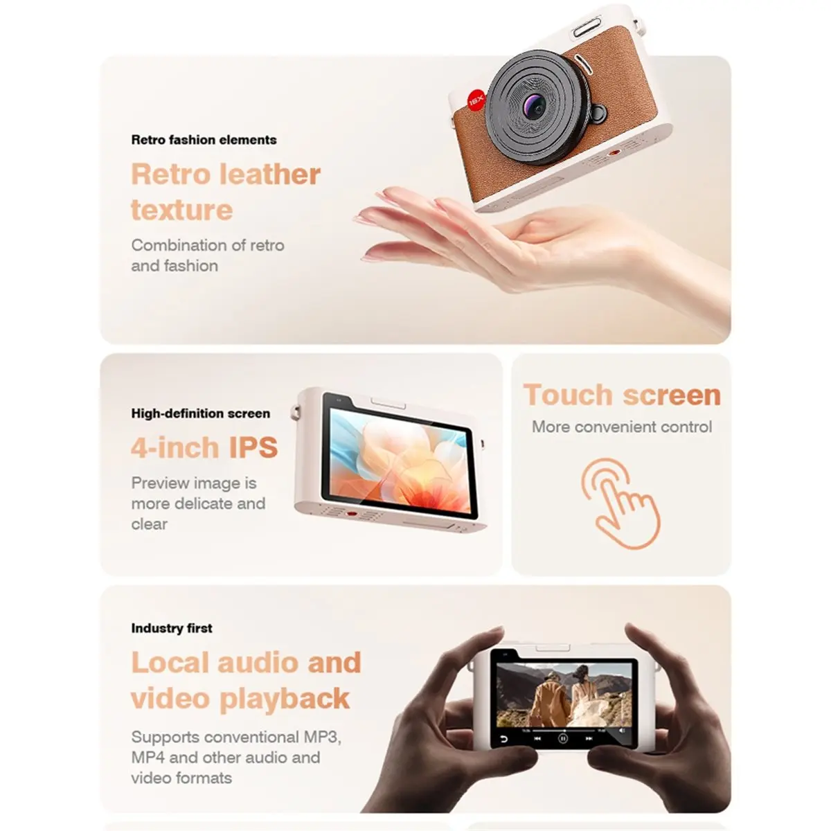 CCD Digital Camera WiFi Transmission 7200W Pixel HD Dual Camera Auto Focus Camera 4 Inch Touch Screen Retro Entry-Level