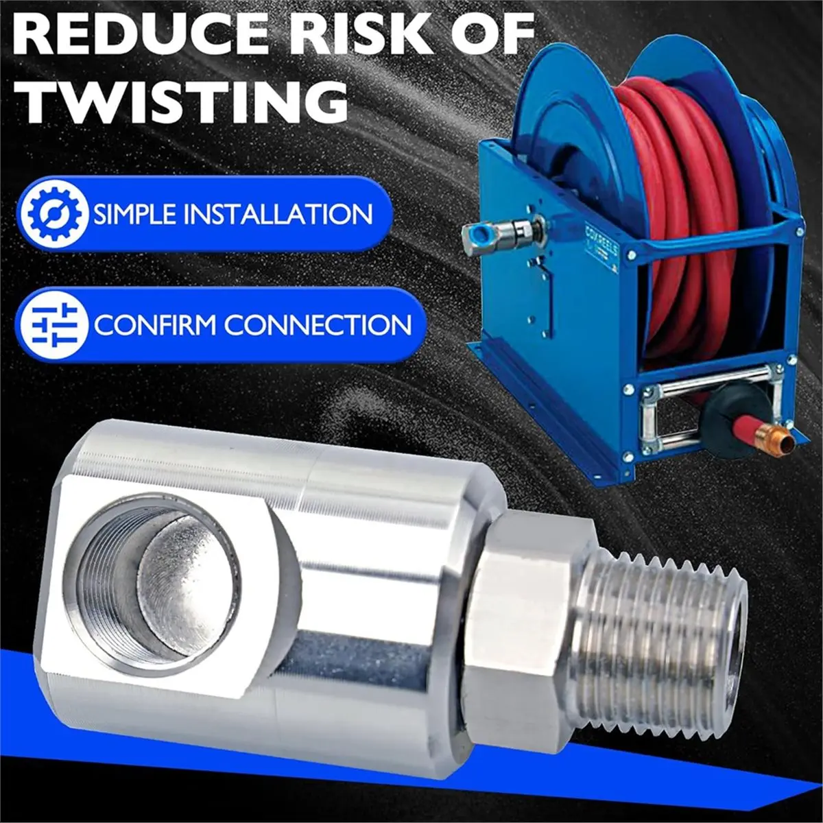 A45I 1/2 Inch MXF Hose Reel Swivel with Grease Zerk - Heavy Duty Steel Fitting for Industrial and Home Use