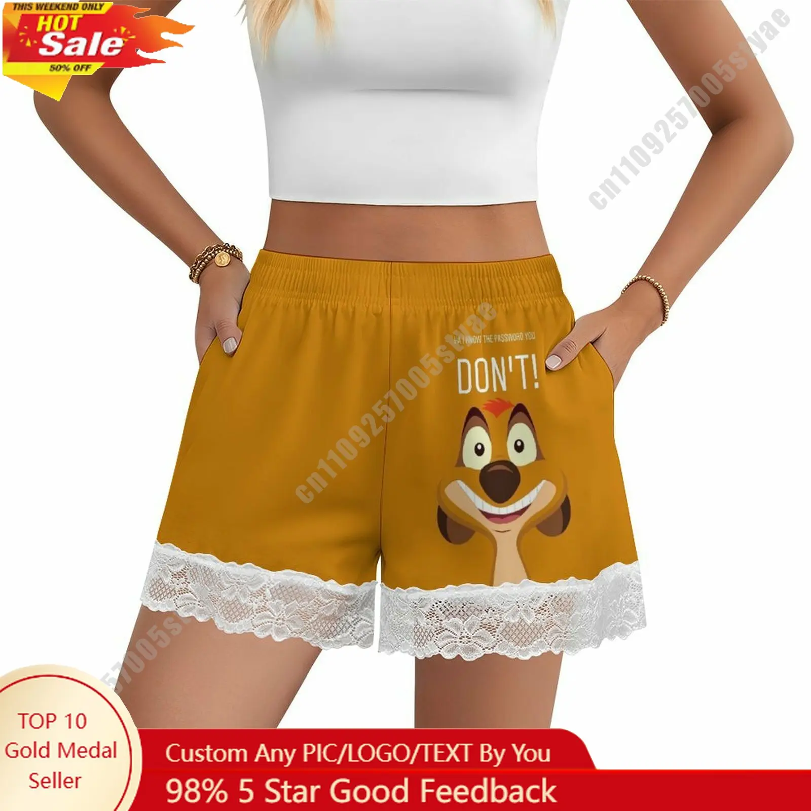 

Timon Short Pajama Pants Disney Cartoon Women Summer Lace Trim Thin Panties Custom Loose Home Casual Shorts