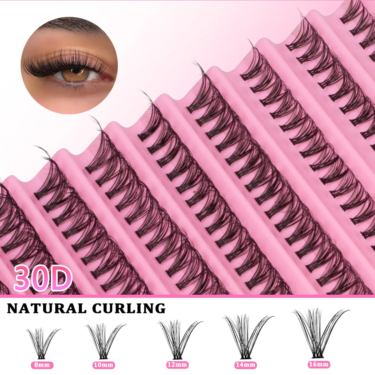 DIY Cluster Lashes Kit 30D/40D Natural Eyelash Extension Kit 8-16mm Mixed Individual Lashes C Curl with Bond&Seal Tweezer