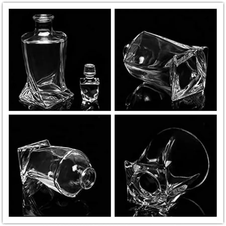 مجموعة إناء الويسكي الزجاجي الكريستالي الخالي من الرصاص مع 6 أكواب لسيارة سكوتش الأيرلندية ويسكي بوربون وتكيلا تذوق الشراب الأنيق