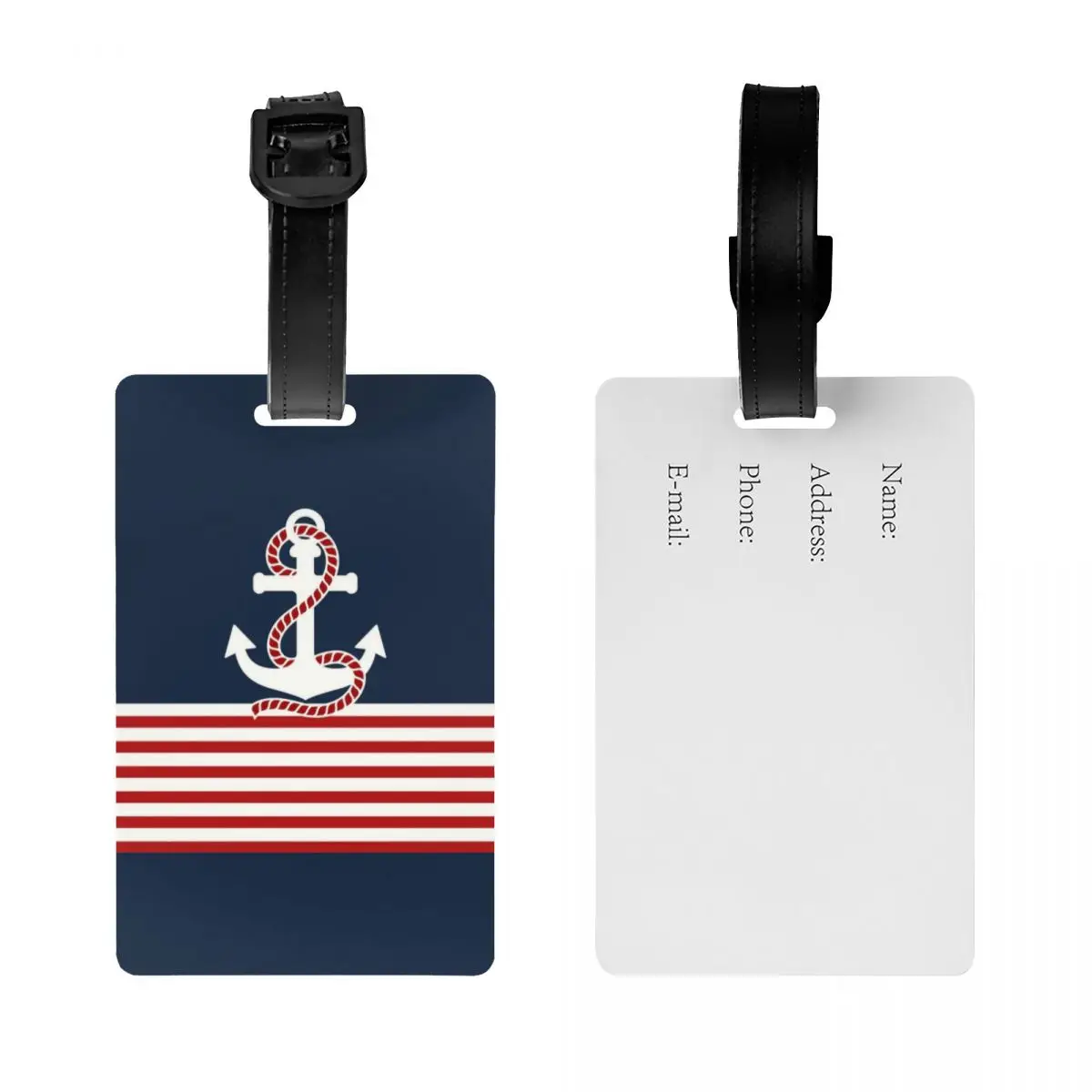 Navy Blue Stripes Nautical Anchor Boat Luggage Tag Suitcase Baggage Privacy Cover ID Label