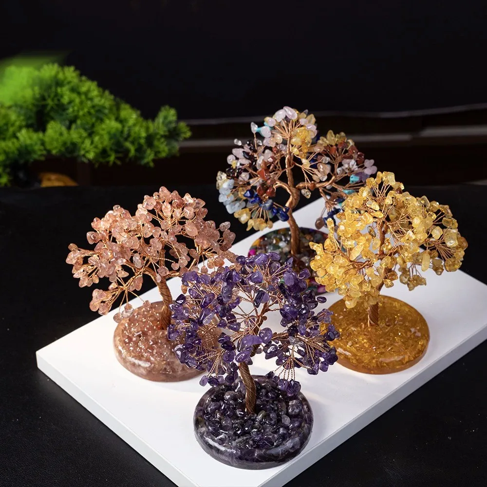 Vintage Gemstone Bonsai Tree with Mixed Crystal Stones Chakra Healing Feng Shui Decorative Tree Positive Energy Crystal Tree