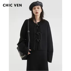 CHIC VEN Women Sweater New Chinese Frog Button Female Coat Straight Knitted Long Skirt Ladies Cardigan Spring Autumn 2023