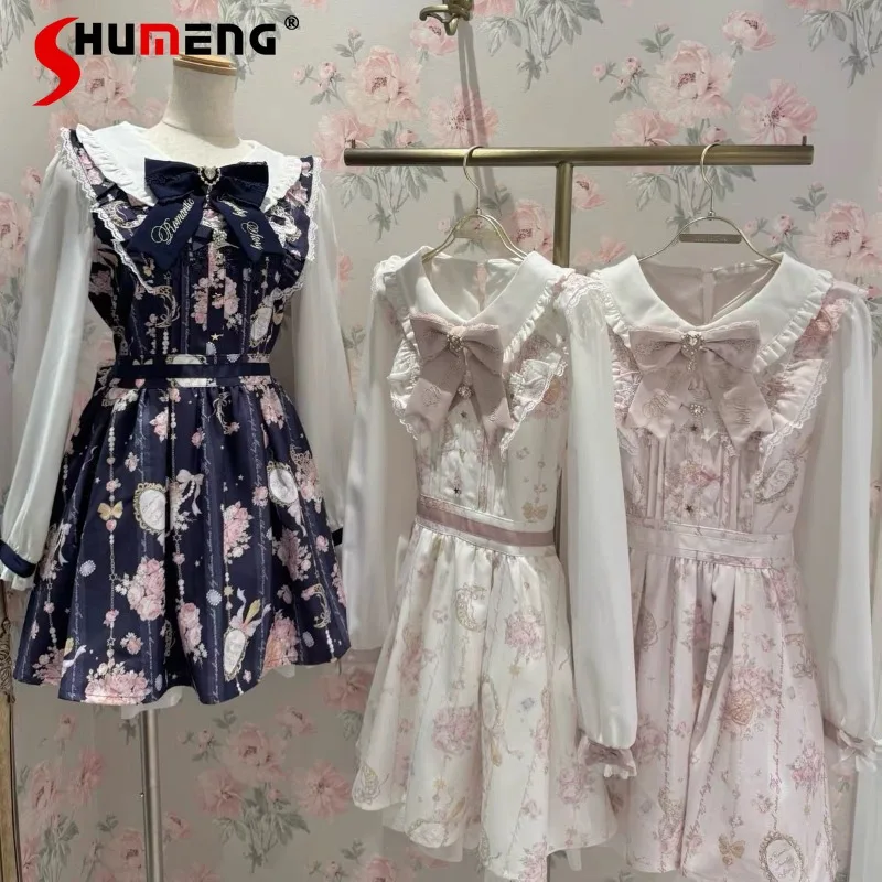 

Japanese Rojita SC Liz Gemstone Heavy Craft Lolita Puffy Y2k Dress Beautiful Sweet Mass-Produced Printed Long Sleeves Dresses