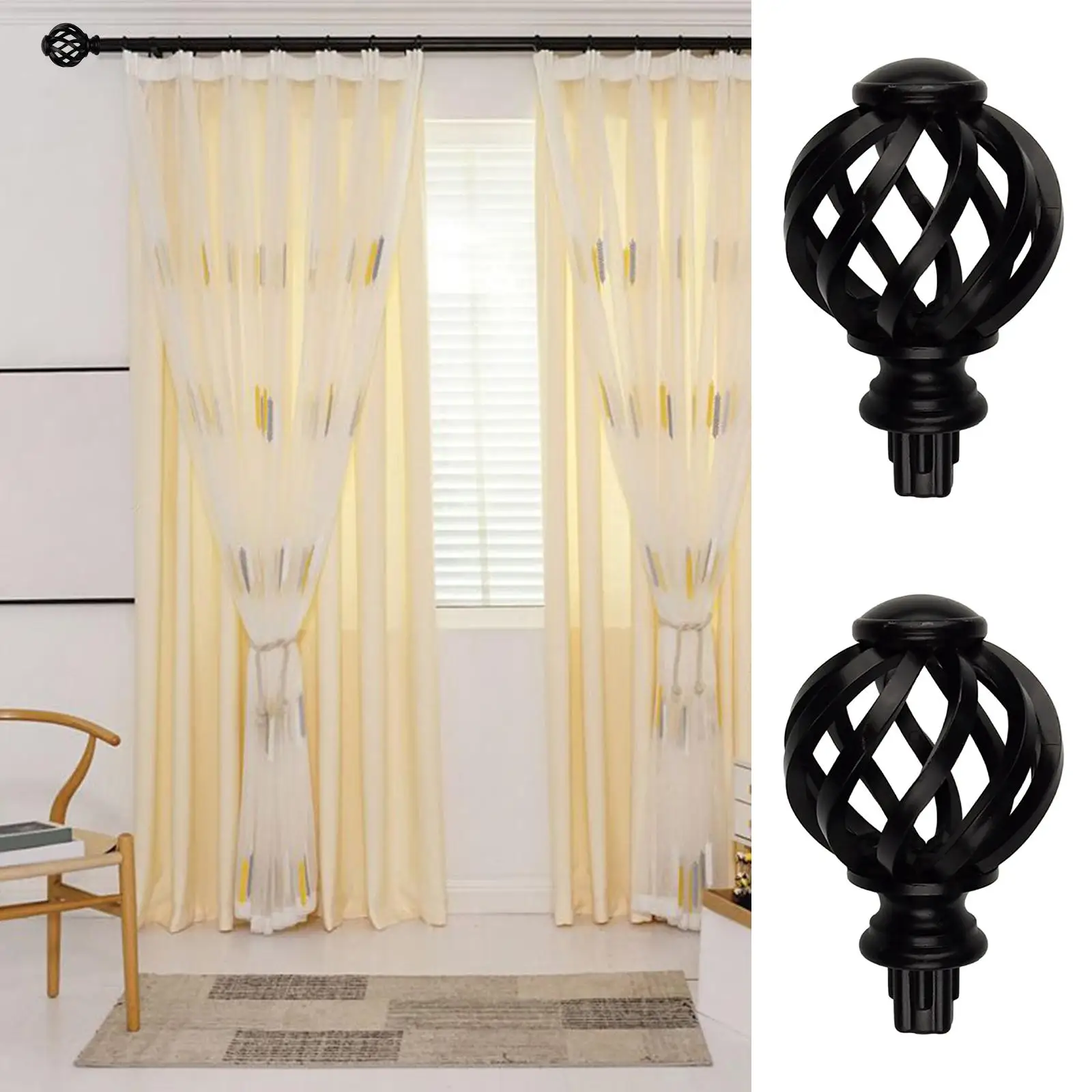 Drapery Rod Finials Head Replacement Plastic End Piece for Bedroom Living Room Curtain Bar Accessories