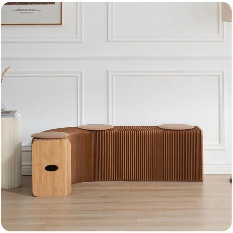 

Multi-functional multi-person long portable folding stool, folding telescopic stool, organ paper with leather pad display platfo