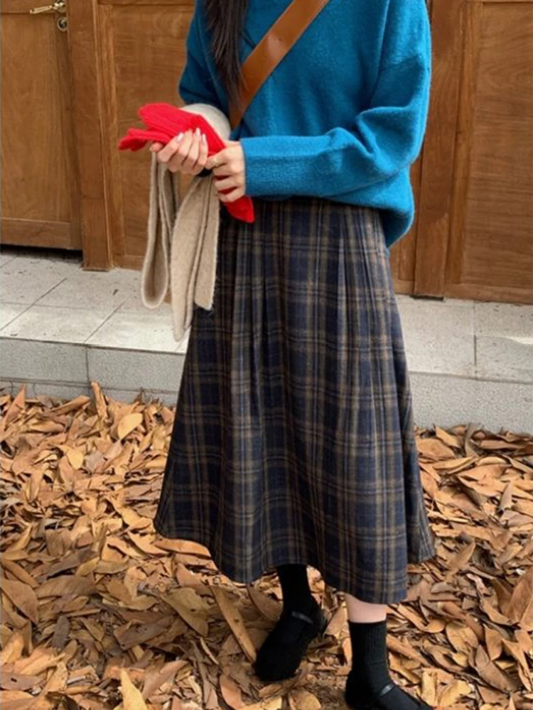 الرجعية منقوشة المرأة تنورة 2025 الخريف جديد عالية الخصر ألف خط التنانير موضة التنانير الطويلة غير رسمية #4