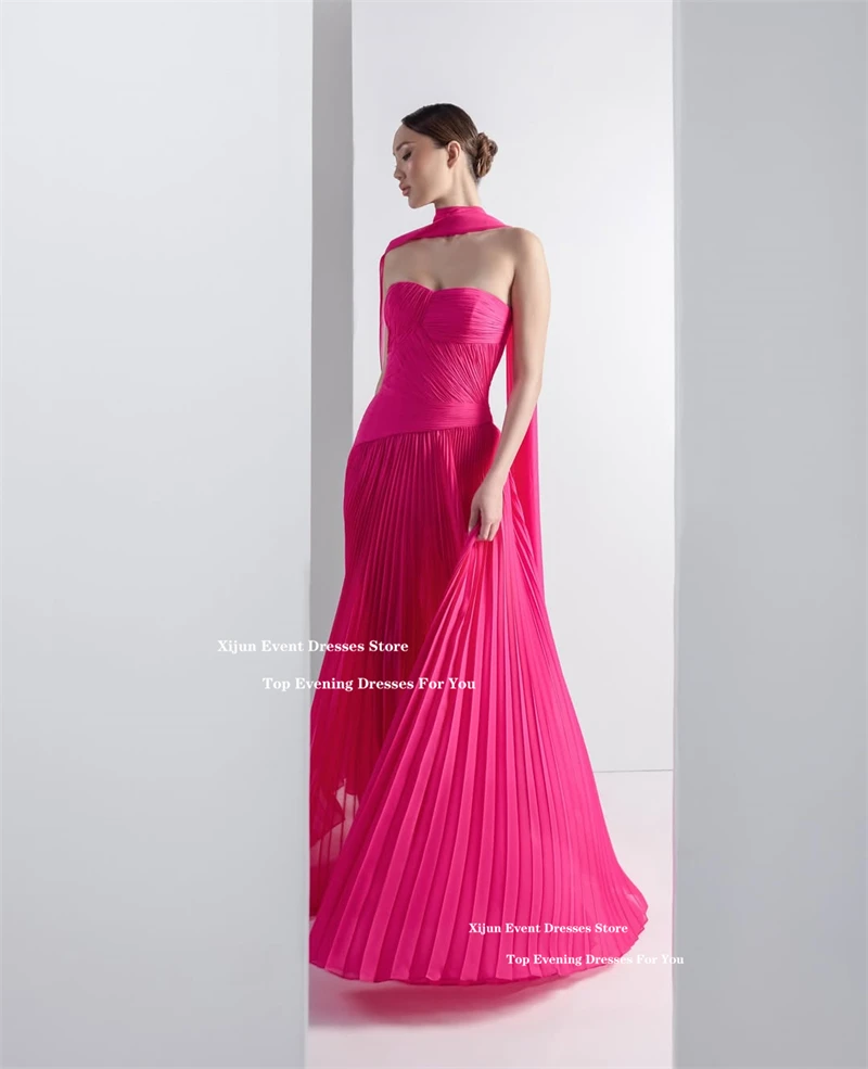 Xijun Elegant Pink Chiffon Evening Dresses Ruched A-Line Long Prom Dresses Scarf Formal Occasion Prom Gown 2025 Women Customize