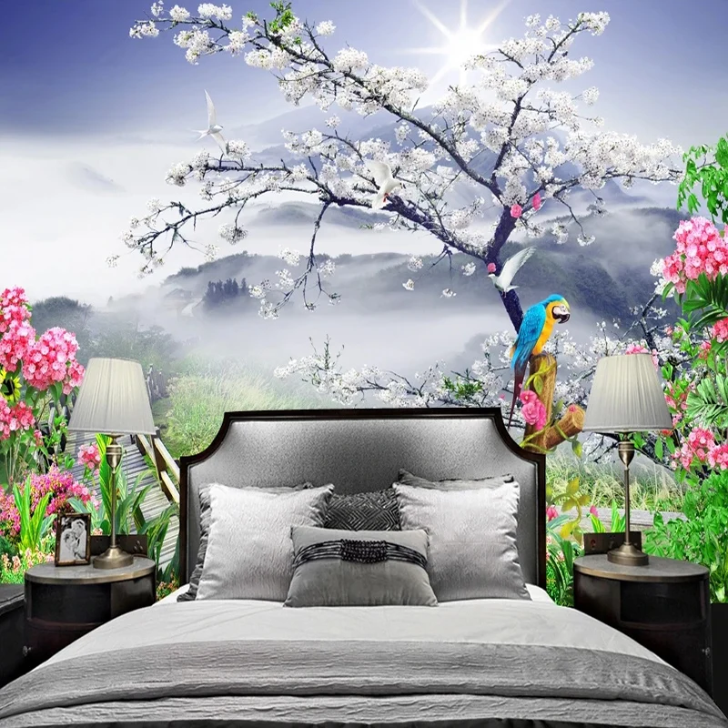 Custom Wallpaper Flowers And Birds Garden Scenery Mural For Living Room Bedroom Decorative Painting TV Background