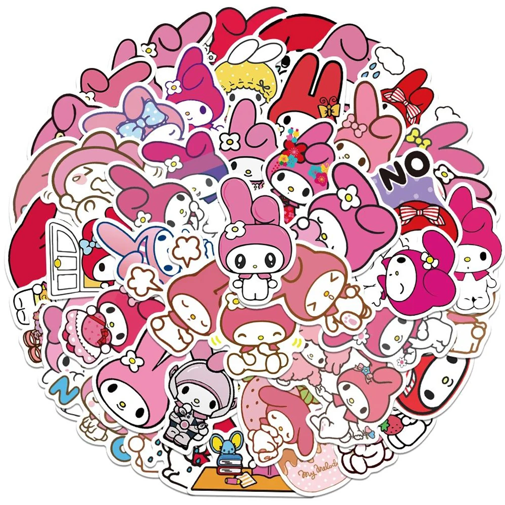 Pink Sanrio My Melody Cartoon Adesivos, Cute Girl Decalques, Decoração, Mala, Guitarra, Telefone, Adesivo de Anime, Brinquedo Infantil, 10 Pcs, 30 Pcs, 50 Pcs, 100Pcs