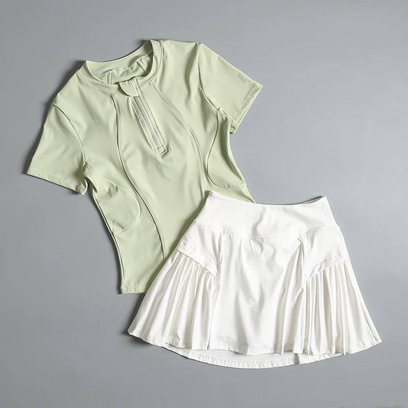 Traje deportivo para correr para mujer, novedad de verano 2025, tenis de alta gama, top de yoga con media cremallera, traje de fitness para bádminton