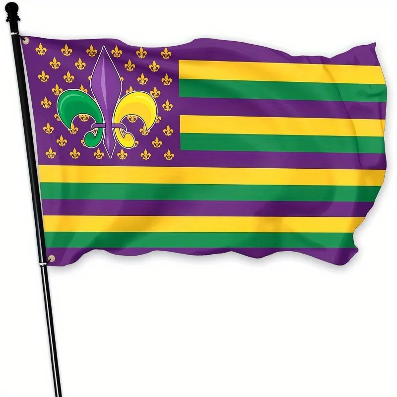 Mardi Gras Flag 3x5FT 4x6FT Durable Polyester New Fat Tuesday Party Banner Decor