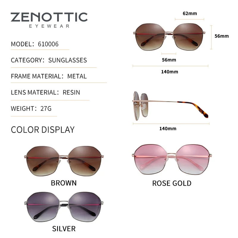 ZENOTTIC Alloy Cat Eye Sunglasses Women Oversized Butterfly Gradient Lens Sun Glasses Female UV400 Protection Driving Eyewear