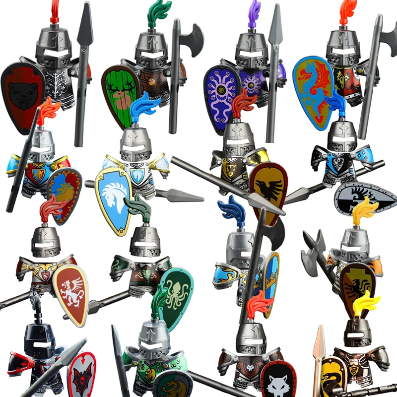 

Medieval Military Soldiers Figures MOC Building Blocks Castle Black Eagle Wolf Octopus Griffin Ancient Knight Waffen Bricks Toys
