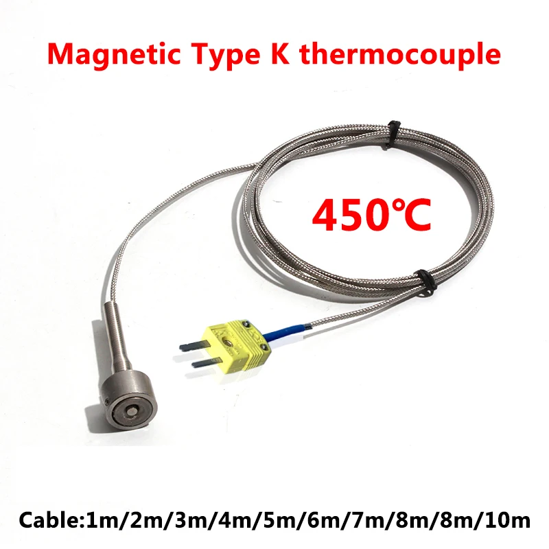 Termopar Magnético com Conector Miniatura Sensor de Temperatura de Superfície Portátil Cabo Blindado tipo k 0450 °c Dia 20 mm 16m