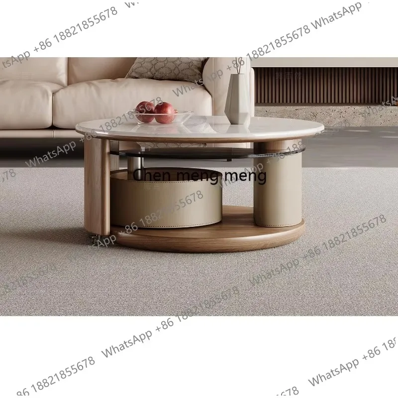 RR Ancient style rotating coffee table in the living room Household small glass Modern high-end round new retro