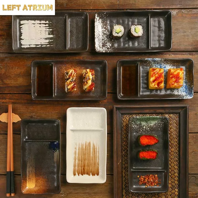 Ceramic Partition Plate Creative Household Use Vinegar Plate Double Plate Cake Sushi Dessert Snack Cold Dish