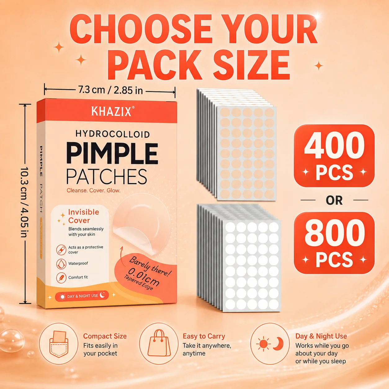 400/800Pcs Hydrocolloid Face Concealer Patches, 2 Shades Nude & Clear, Invisible Waterproof Skin Stickers, Day Night Use
