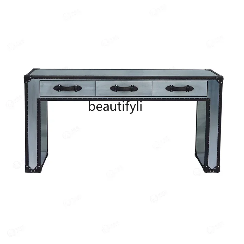 

smt14 American retro dresser computer desk leather office desk medieval industrial style space aluminum writing desk