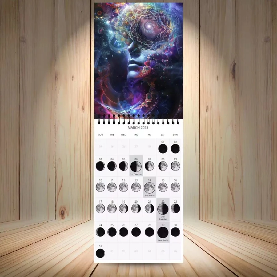 Calendar 2025 Interesting Moon Phase Calendar Creative 12 Months Spiral Calendar Home Decor Periodic Calendar Wall Calendar