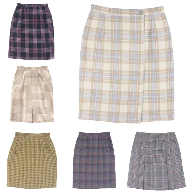 

Винтажная японская юбка А-силуэта в клетку, облегающая, с завышенной талией, из смесовой ткани (полиэстер/шерсть), осенняя мода